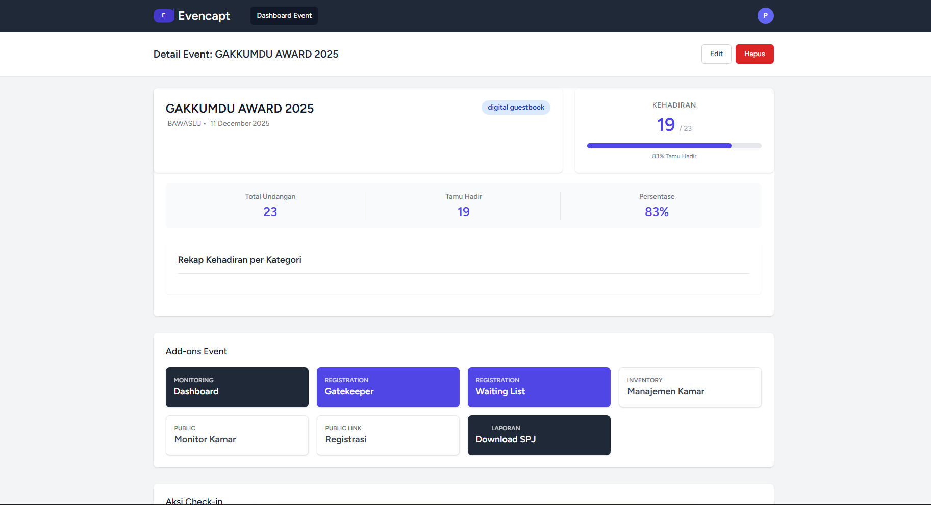 Evencapt Dashboard Interface